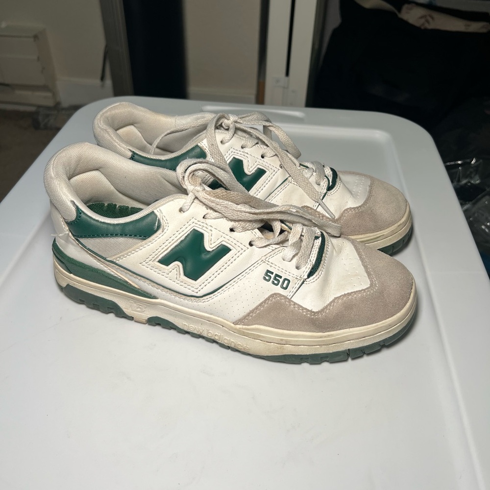 New Balance White and Green Athletic Shoes 550